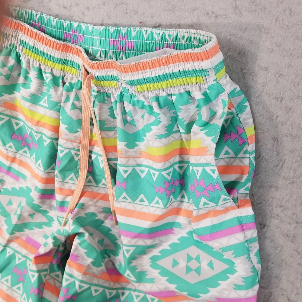Chubbies Swim Trunks Mens Medium Teal Tribal Print 7